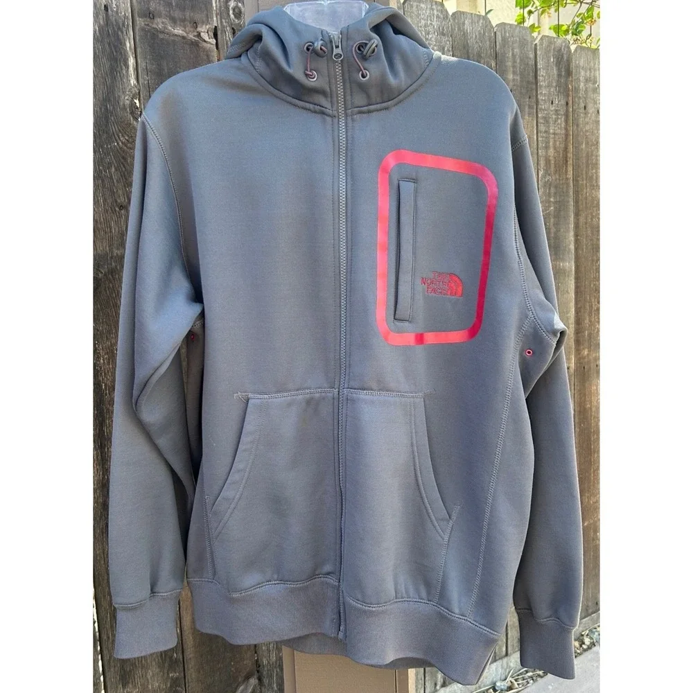 The North Face Mens L Full Zip Fleece Lined Hoodie Balaclava Face Mask Gray